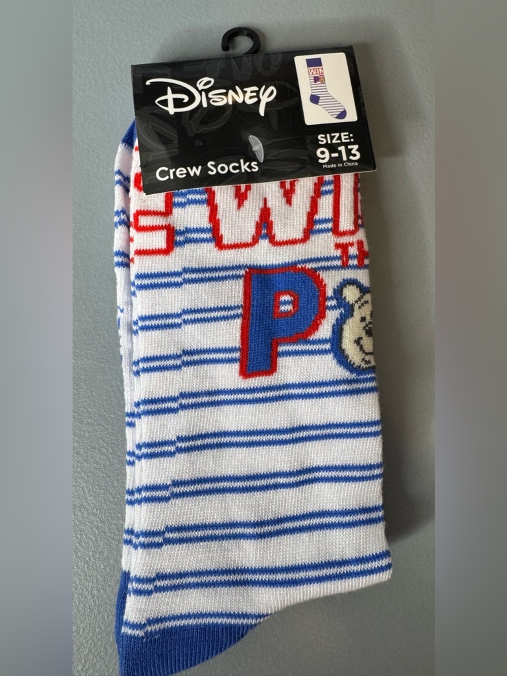 Disney Winnie the Pooh Blue & White Striped Crew Socks nautical graphic unisex